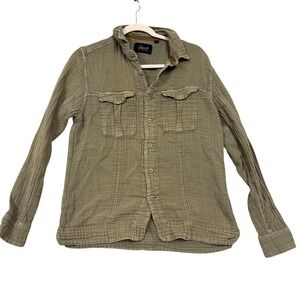 Jeremiah Shirt Mens Medium Green Textured Cotton Button Up Long Sleeve Casual